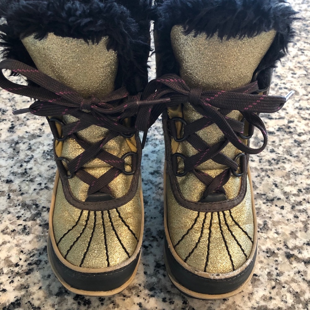 Sorel Shimmery Gold Boots size 9
